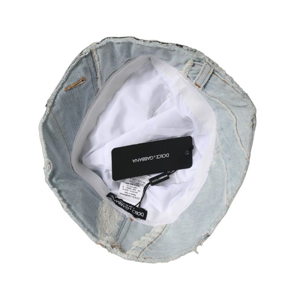 Dolce & Gabbana Men Blue Patchwork Cotton Denim Bucket Cap Men's Hat